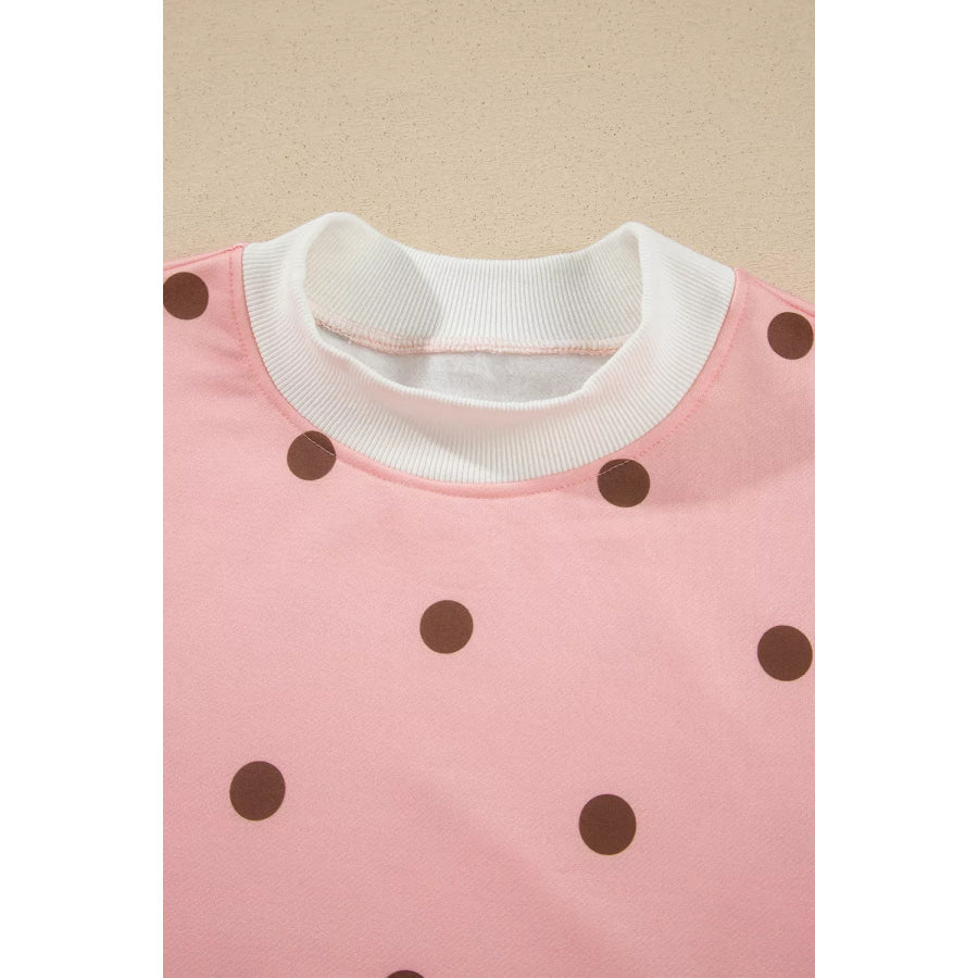 Polka Dot Long Sleeve Sweatshirt and Shorts Lounge Set Apparel Accessories