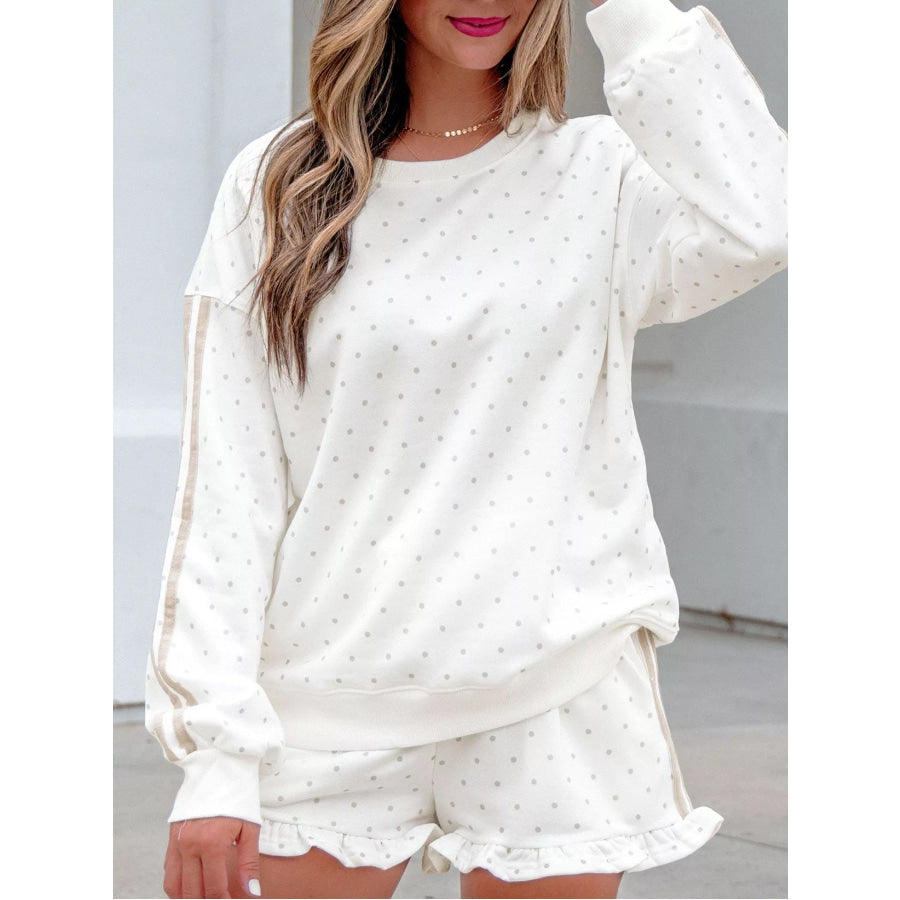Polka Dot Long Sleeve Sweatshirt and Shorts Set Apparel Accessories