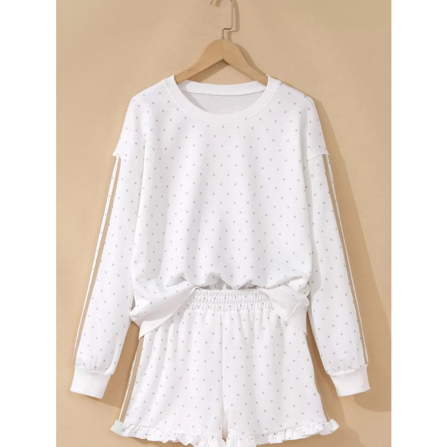 Polka Dot Long Sleeve Sweatshirt and Shorts Set Apparel Accessories