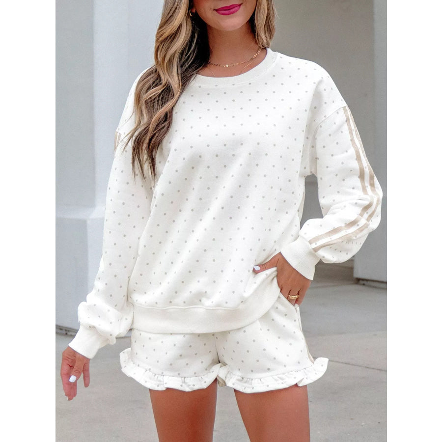 Polka Dot Long Sleeve Sweatshirt and Shorts Set Apparel Accessories