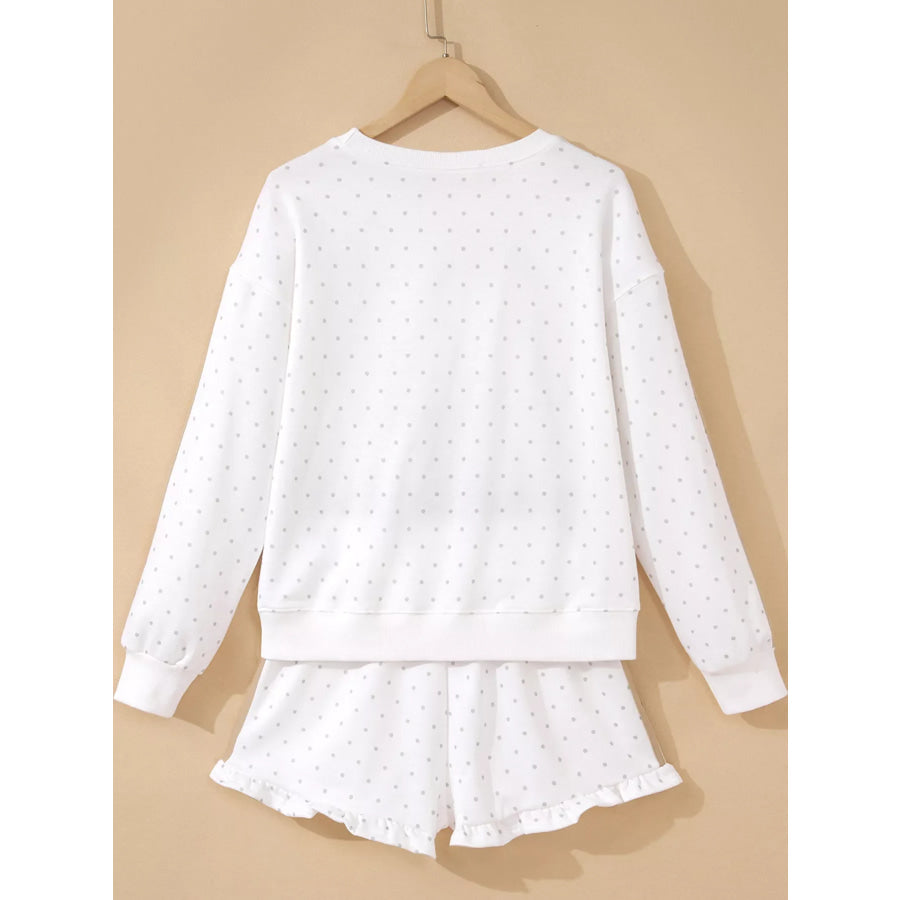 Polka Dot Long Sleeve Sweatshirt and Shorts Set Apparel Accessories