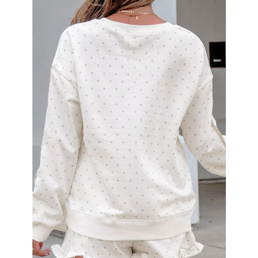 Polka Dot Long Sleeve Sweatshirt and Shorts Set Apparel Accessories