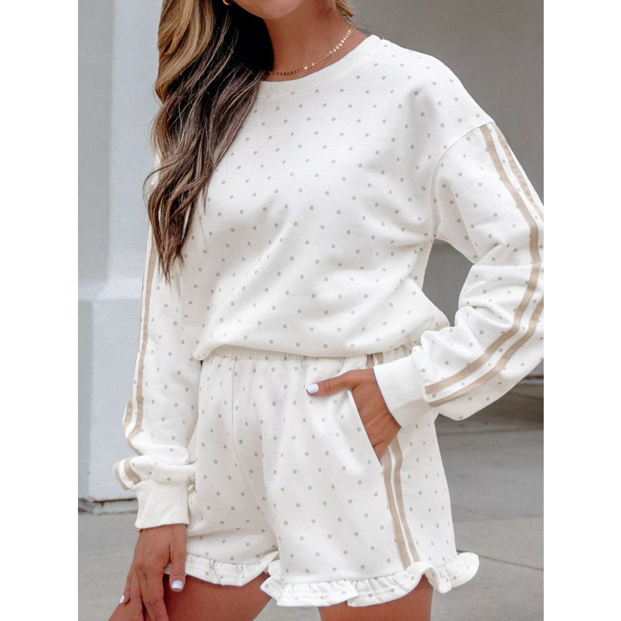Polka Dot Long Sleeve Sweatshirt and Shorts Set Apparel Accessories