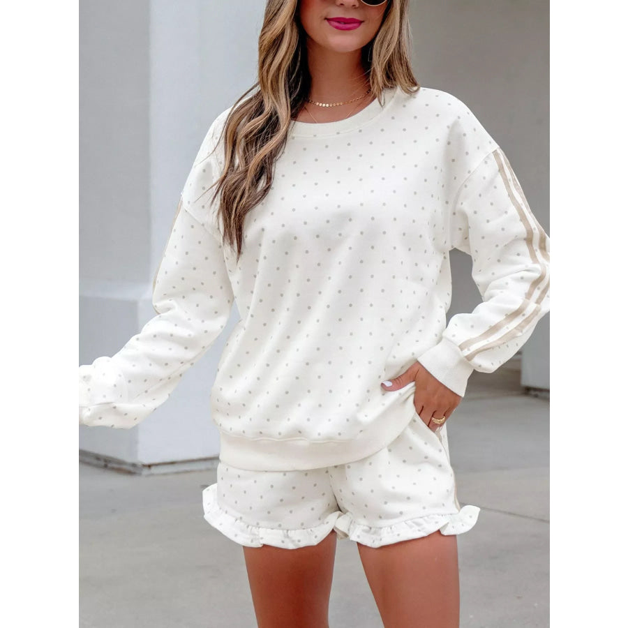 Polka Dot Long Sleeve Sweatshirt and Shorts Set White / S Apparel Accessories