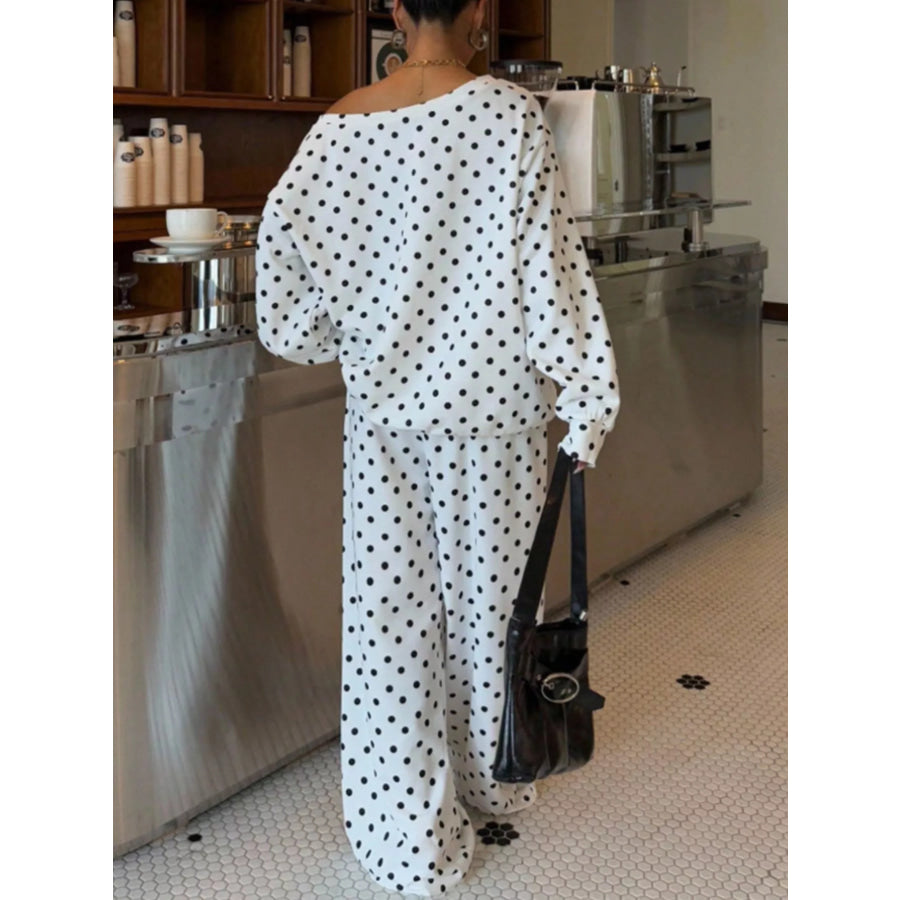 Polka Dot Long Sleeve Top and Pants Set Apparel Accessories
