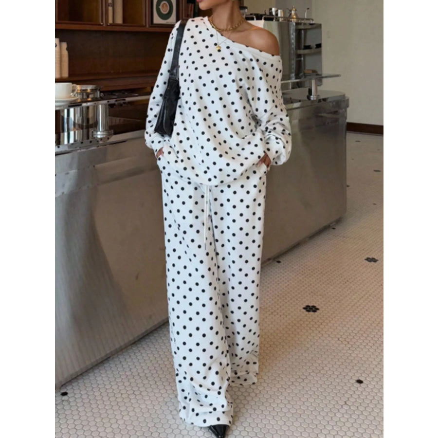 Polka Dot Long Sleeve Top and Pants Set Apparel Accessories