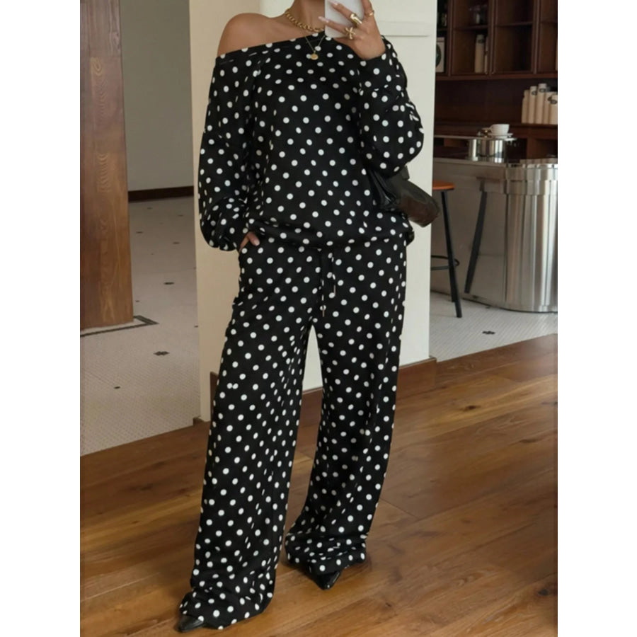 Polka Dot Long Sleeve Top and Pants Set Apparel Accessories