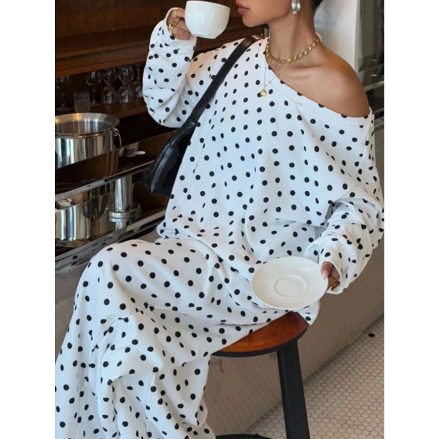 Polka Dot Long Sleeve Top and Pants Set Apparel Accessories
