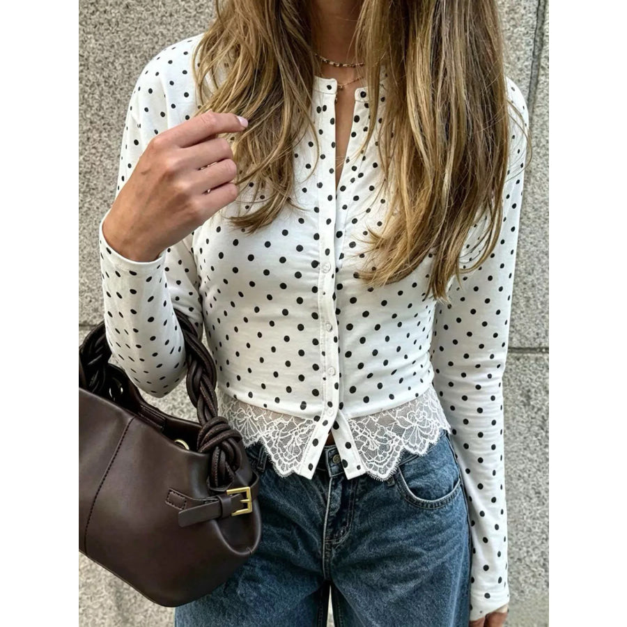 Polka Dot Long Sleeve Top with Lace Trim Apparel and Accessories