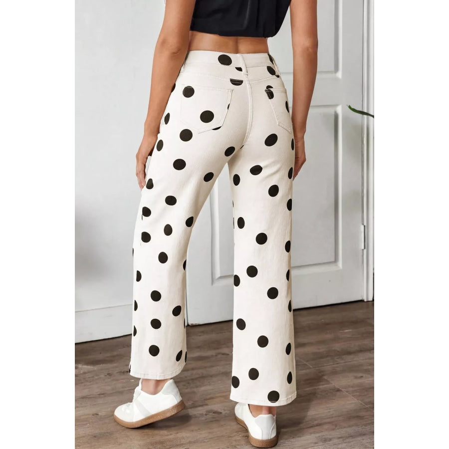 Polka Dot Loose Fit Jeans White / 4 Apparel and Accessories