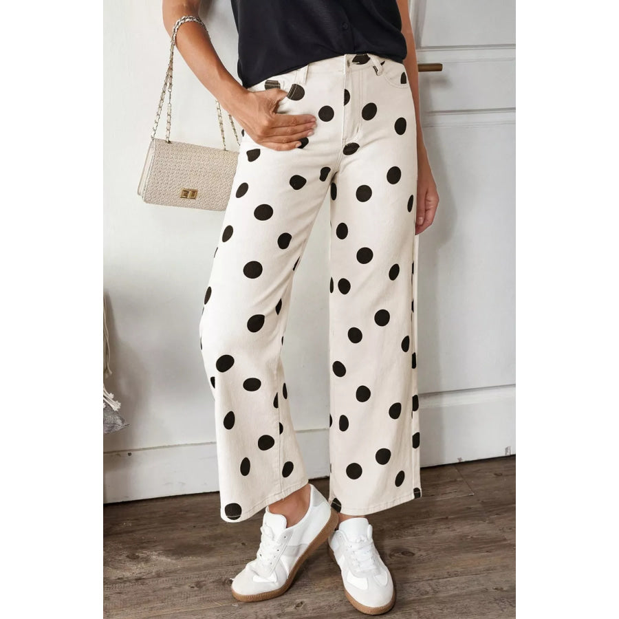 Polka Dot Loose Fit Jeans White / 4 Apparel and Accessories