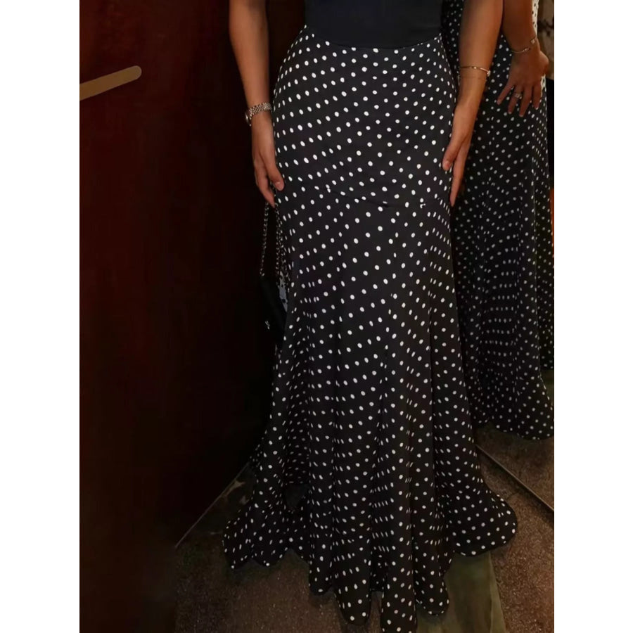 Polka Dot Mermaid Maxi Skirt Black / S Apparel and Accessories