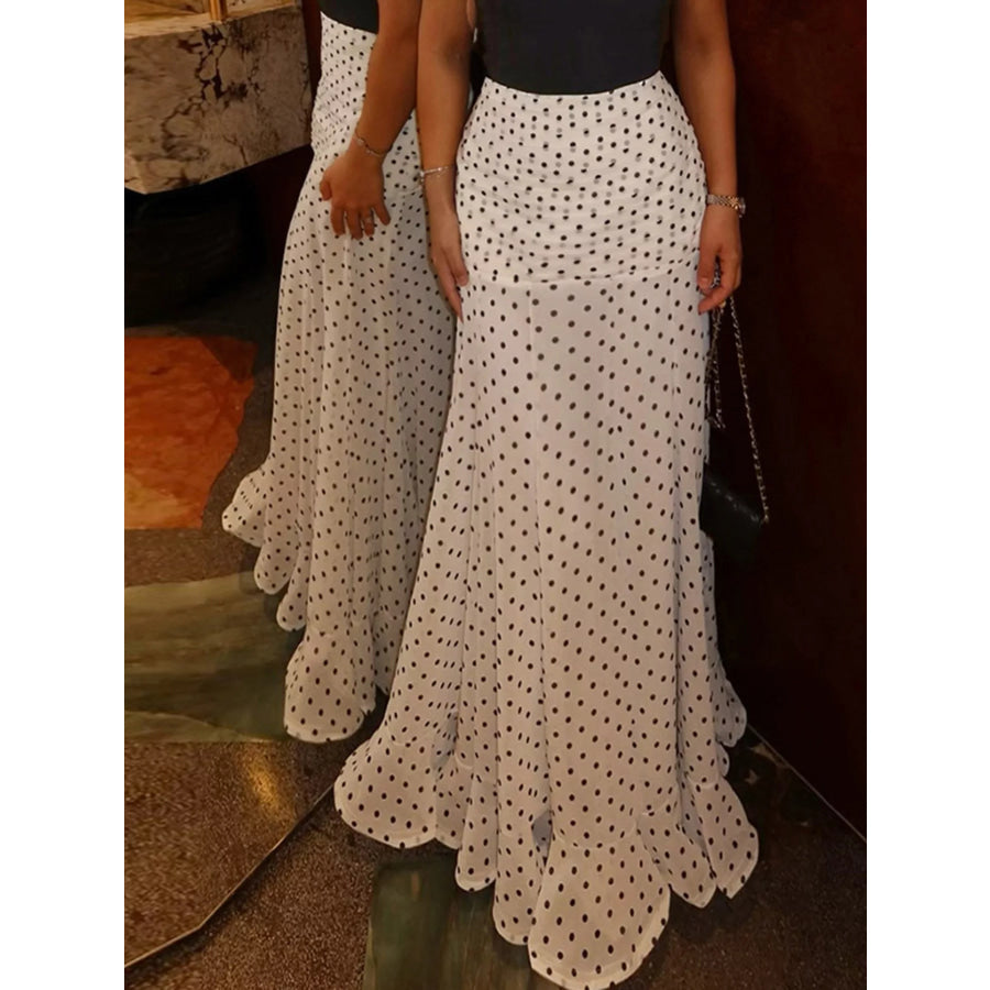Polka Dot Mermaid Maxi Skirt White / S Apparel and Accessories