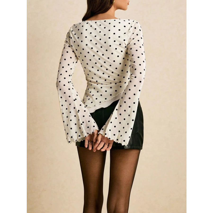 Polka Dot Mesh Bell Sleeve Top Apparel and Accessories