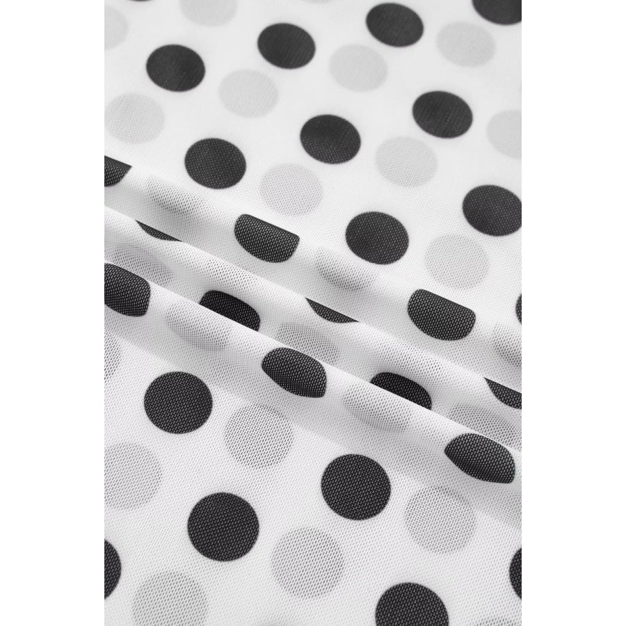Polka Dot Mesh Long Sleeve Stand Neck Sheath Top Apparel and Accessories