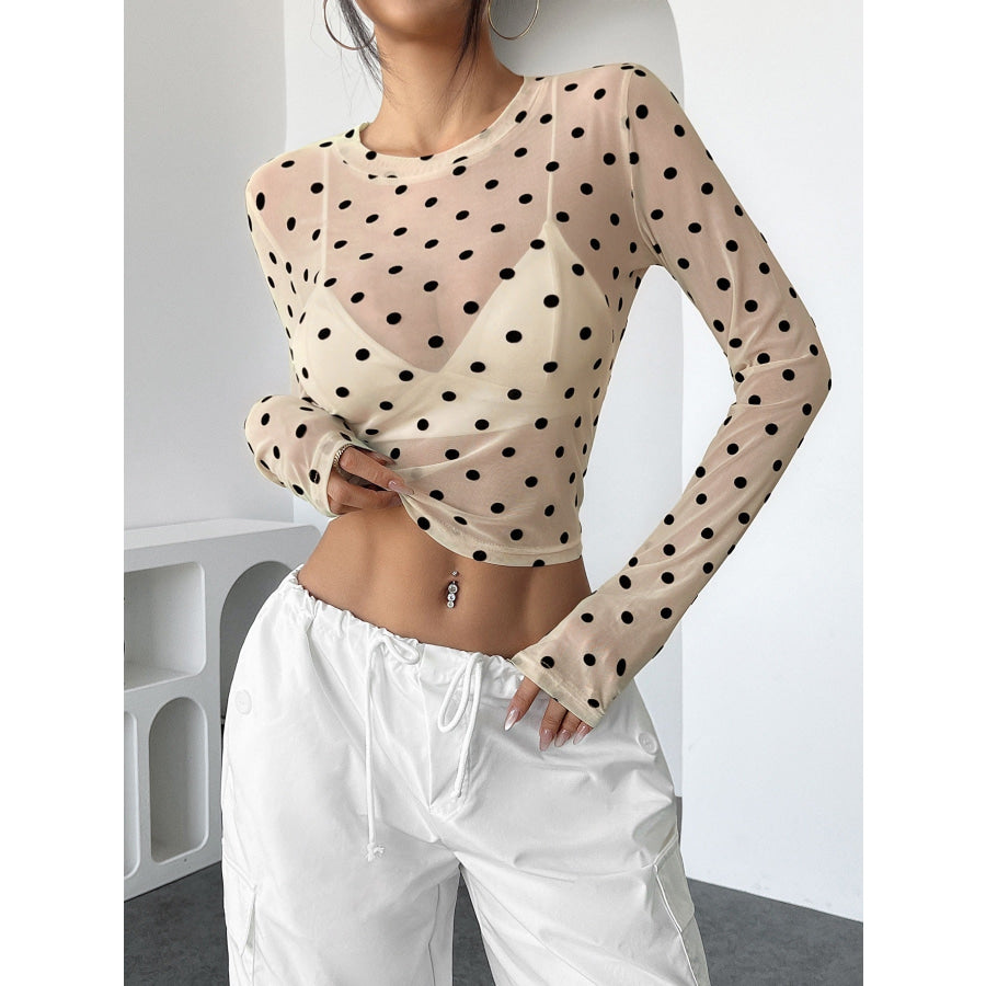 Polka Dot Mesh Long Sleeve Top Apparel and Accessories