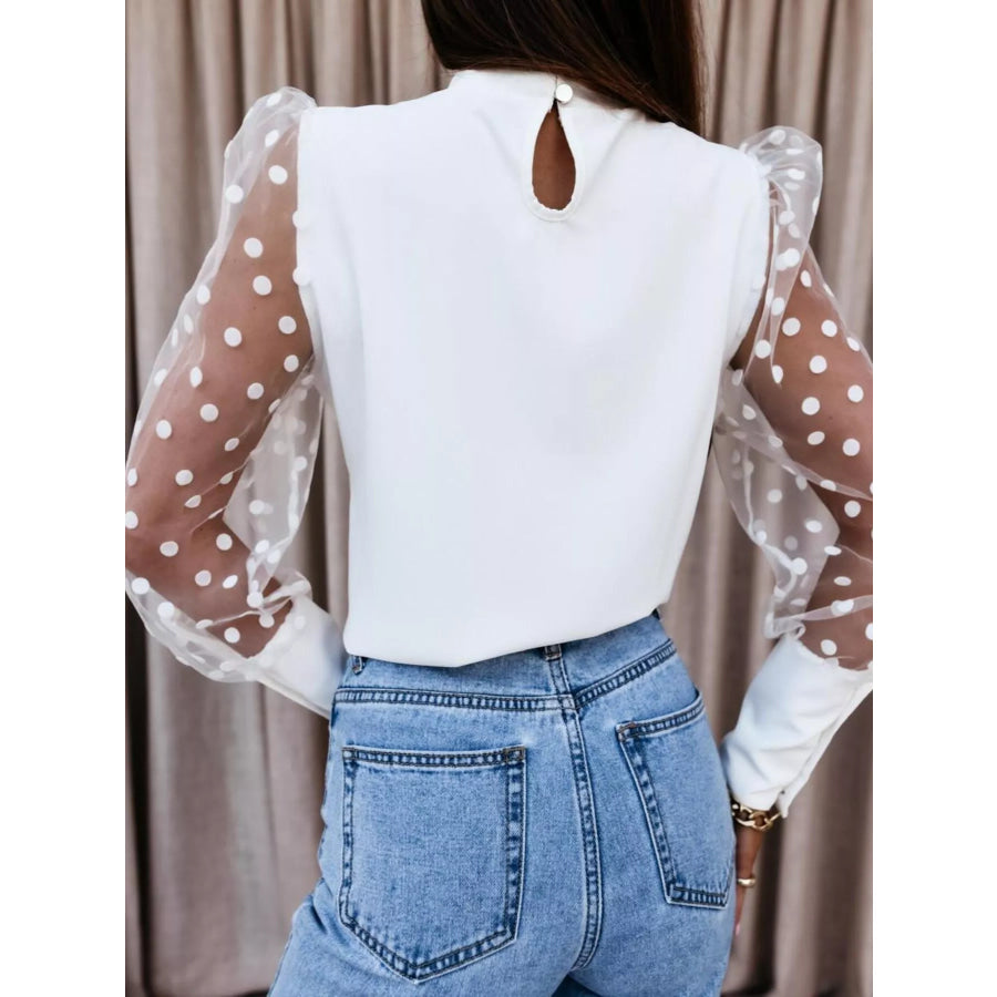 Polka Dot Mesh Sleeve Blouse Apparel and Accessories