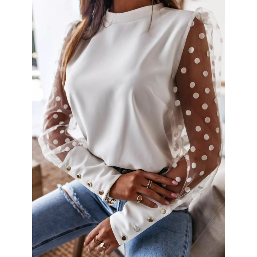 Polka Dot Mesh Sleeve Blouse Apparel and Accessories