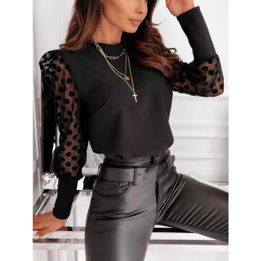 Polka Dot Mesh Sleeve Blouse Apparel and Accessories