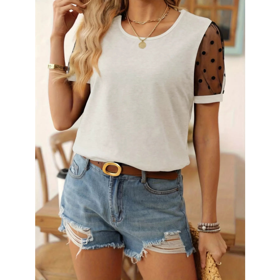 Polka Dot Mesh Sleeve T-Shirt Apparel and Accessories