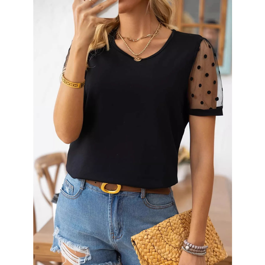 Polka Dot Mesh Sleeve T-Shirt Apparel and Accessories