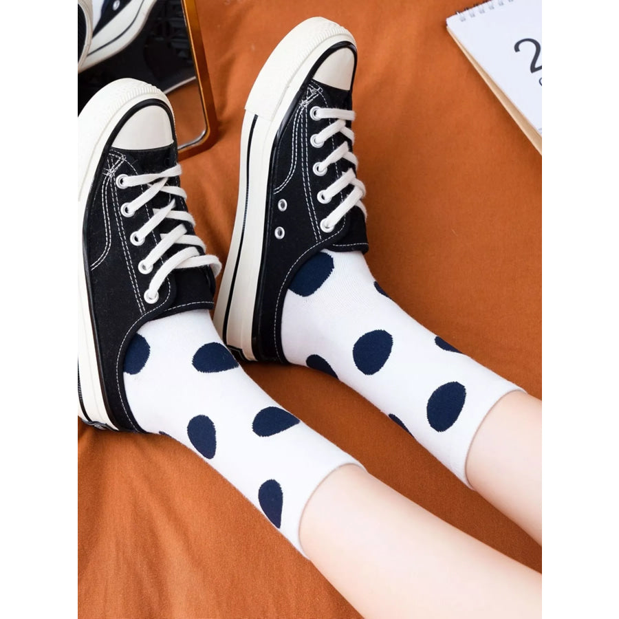 Polka Dot Mid-Calf Cotton Socks White / One Size Apparel and Accessories
