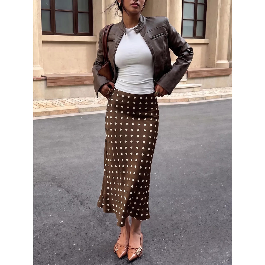 Polka Dot Midi Skirt Brown / S Apparel and Accessories