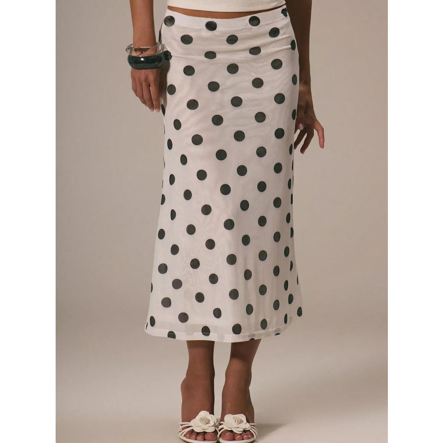 Polka Dot Midi Skirt White / S Apparel and Accessories