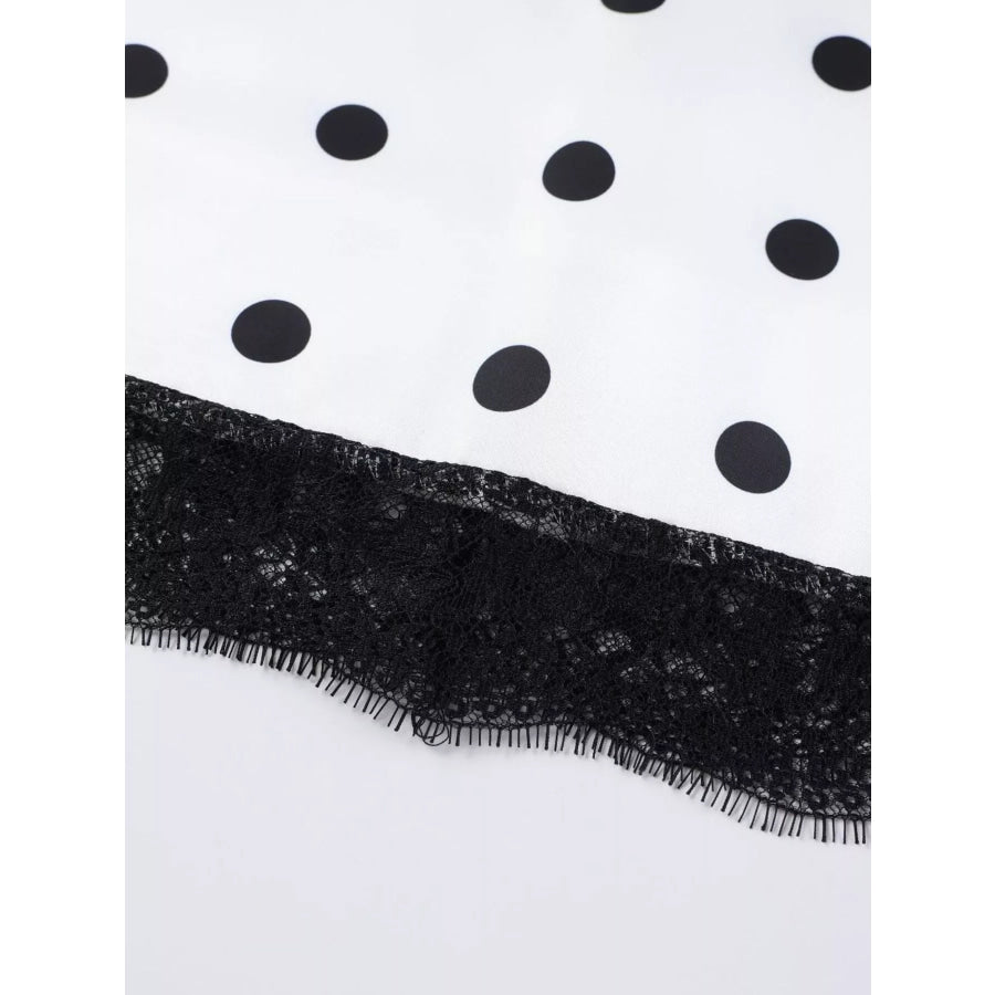 Polka Dot Midi Skirt with Lace Trim Apparel and Accessories