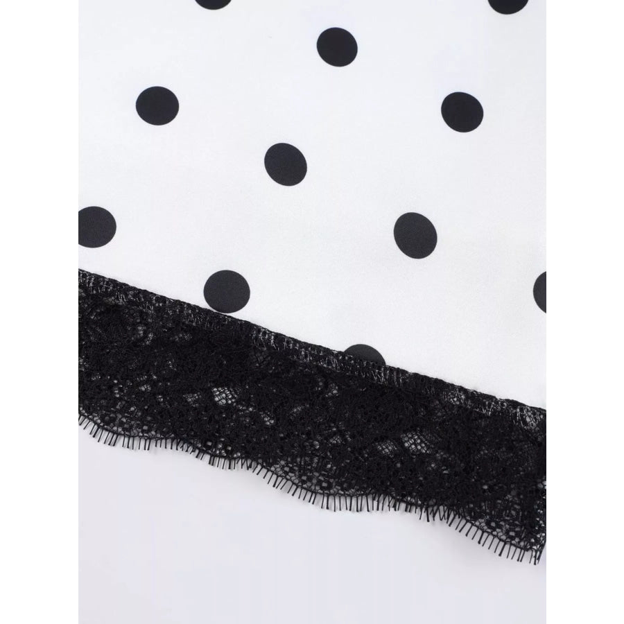 Polka Dot Midi Skirt with Lace Trim Apparel and Accessories