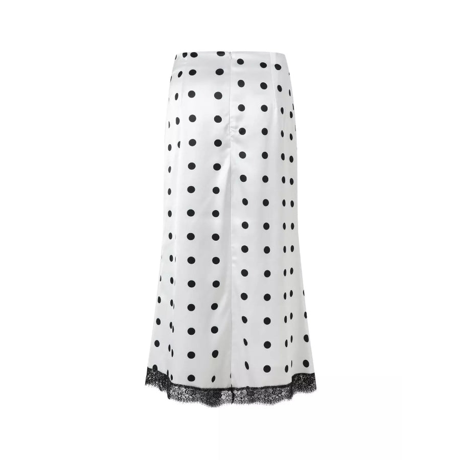 Polka Dot Midi Skirt with Lace Trim Apparel and Accessories