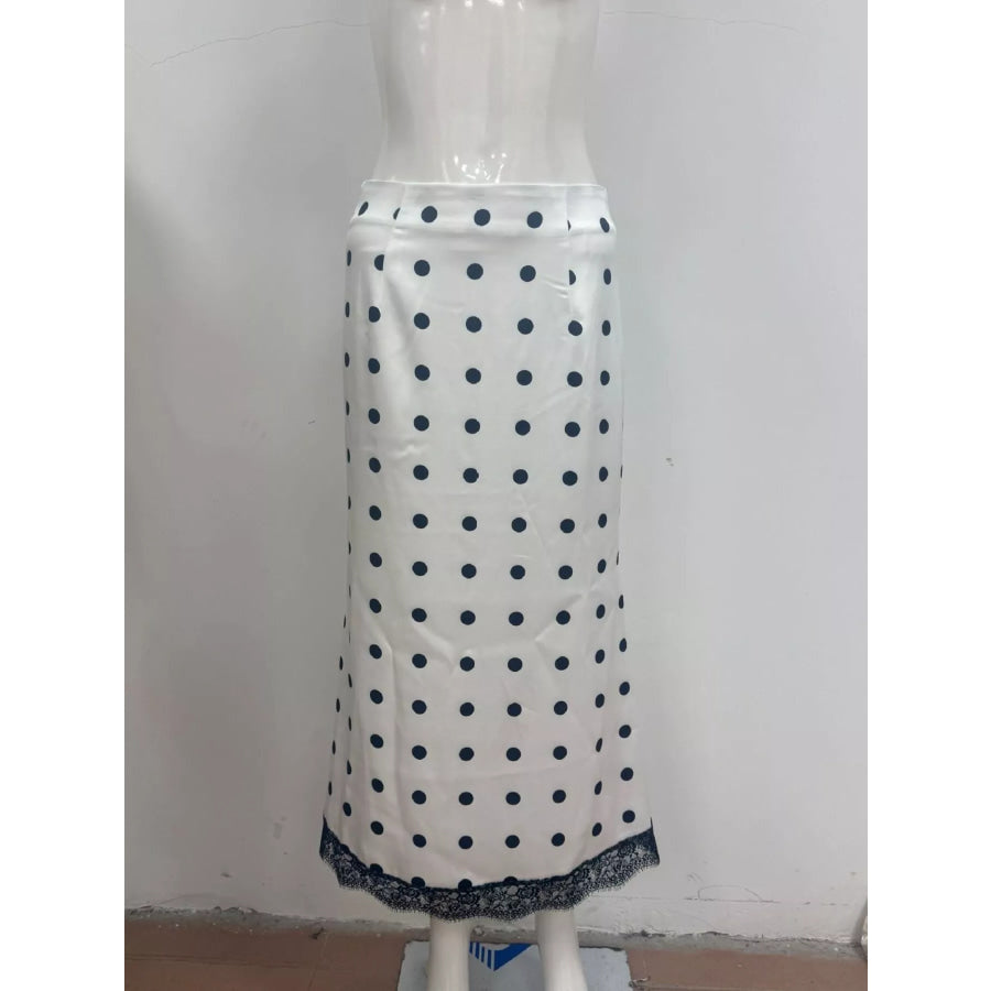 Polka Dot Midi Skirt with Lace Trim Apparel and Accessories