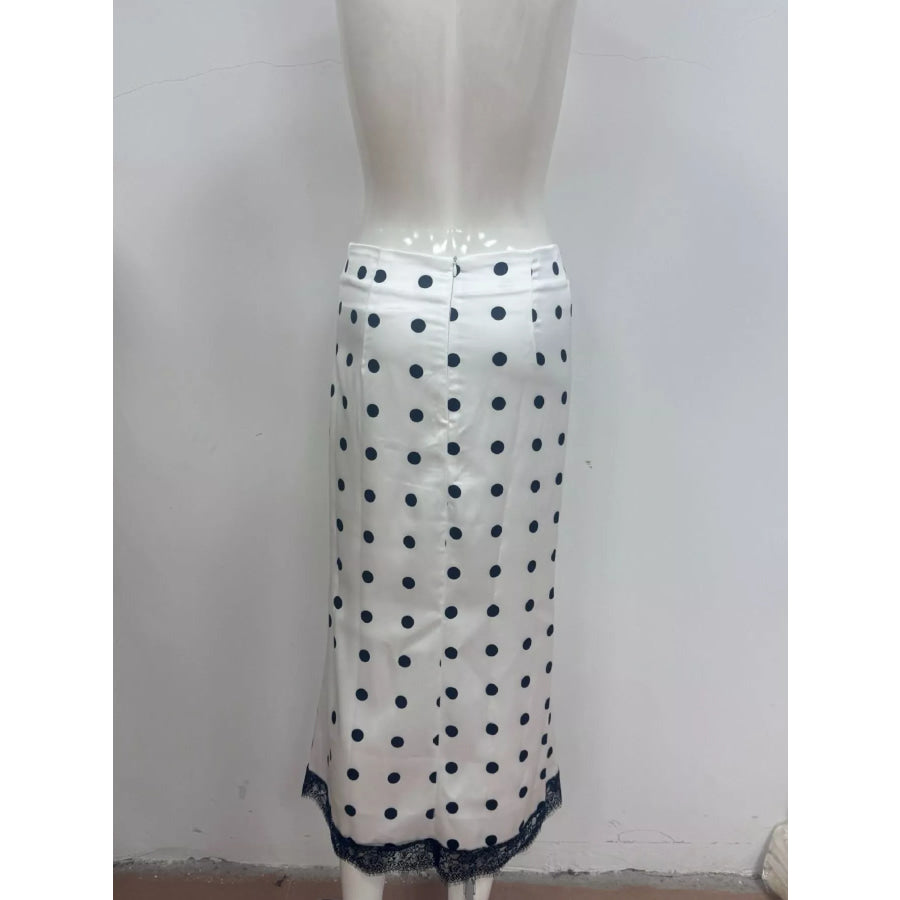 Polka Dot Midi Skirt with Lace Trim Apparel and Accessories