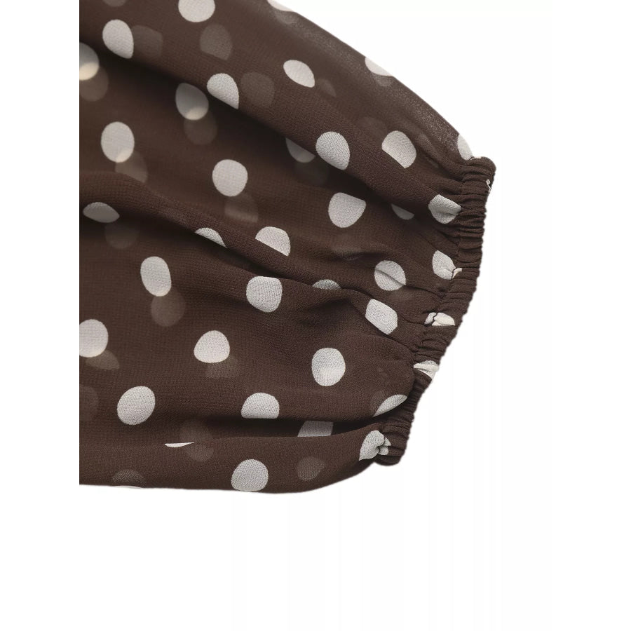 Polka Dot Mock Neck Long Sleeve Blouse Apparel and Accessories