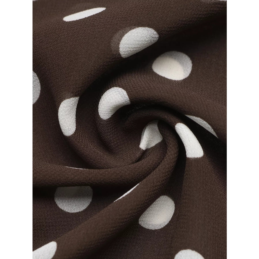 Polka Dot Mock Neck Long Sleeve Blouse Apparel and Accessories