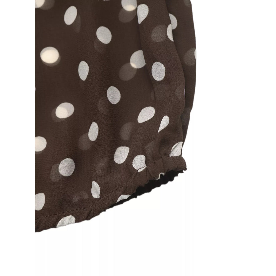 Polka Dot Mock Neck Long Sleeve Blouse Apparel and Accessories
