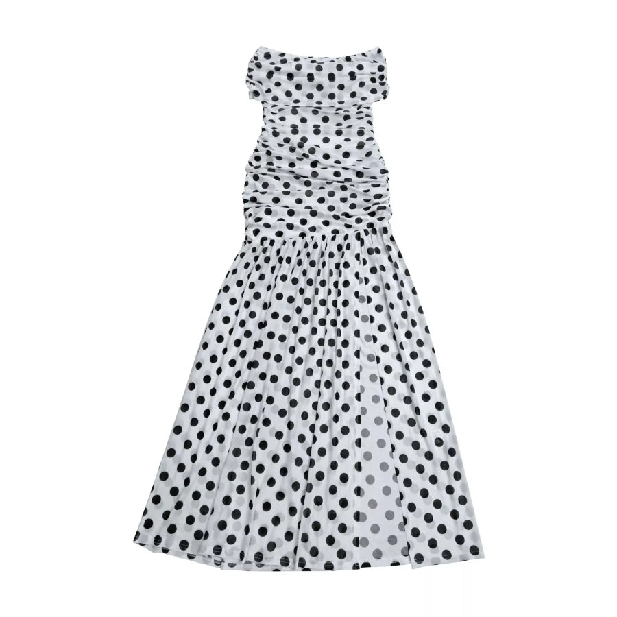 Polka Dot Off Shoulder Slit Maxi Dress Apparel and Accessories