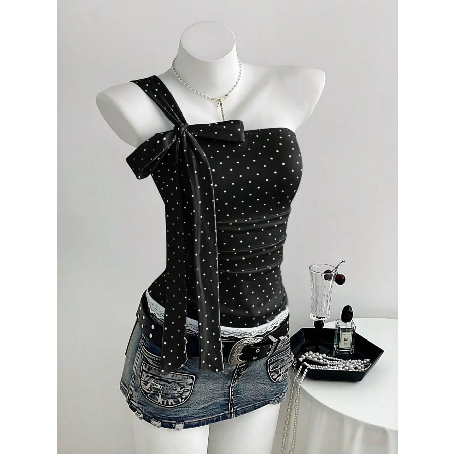 Polka Dot One-Shoulder Cami Black / S Apparel and Accessories