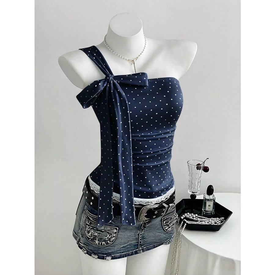 Polka Dot One-Shoulder Cami Navy / S Apparel and Accessories