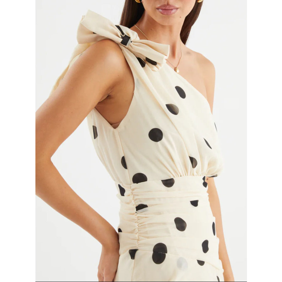 Polka Dot One-Shoulder Ruffle Dress Apparel and Accessories