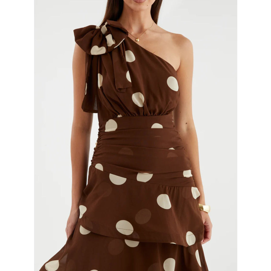 Polka Dot One-Shoulder Ruffle Dress Apparel and Accessories