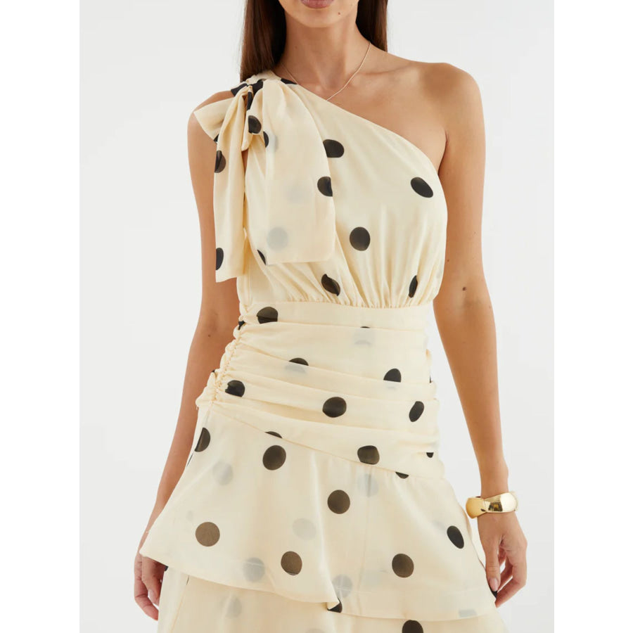 Polka Dot One-Shoulder Ruffle Dress Apparel and Accessories