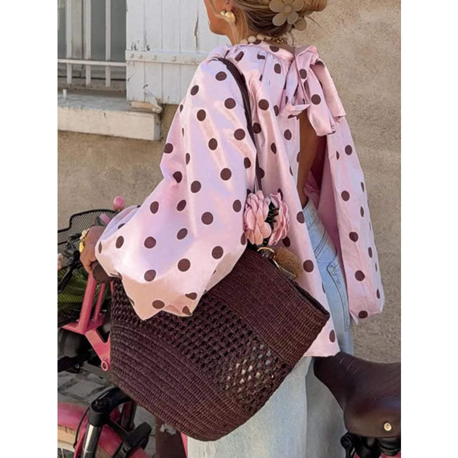 Polka Dot Open-Back Tied Blouse Apparel and Accessories