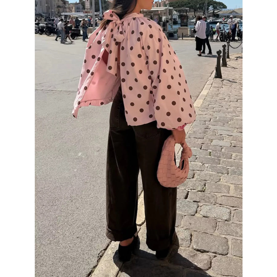 Polka Dot Open-Back Tied Blouse Apparel and Accessories