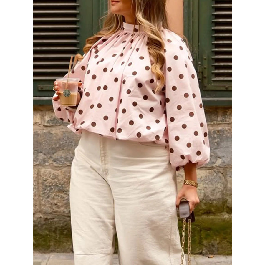 Polka Dot Open-Back Tied Blouse Apparel and Accessories