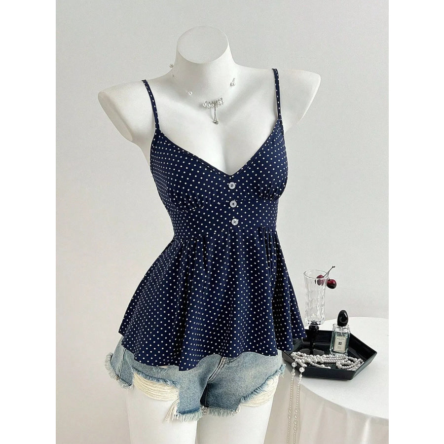 Polka Dot Peplum Cami Navy / S Apparel and Accessories