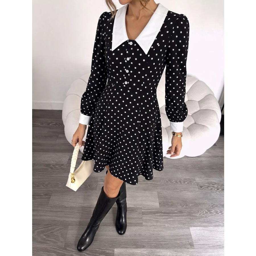 Polka Dot Peter Pan Collar Dress Black / S Apparel and Accessories