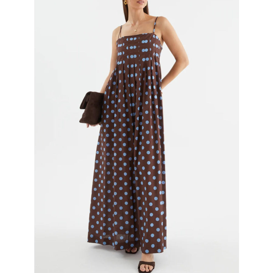 Polka Dot Pleated Detail Maxi Dress Apparel and Accessories