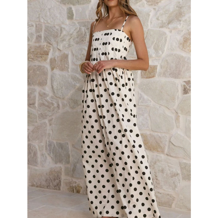 Polka Dot Pleated Detail Maxi Dress Apparel and Accessories