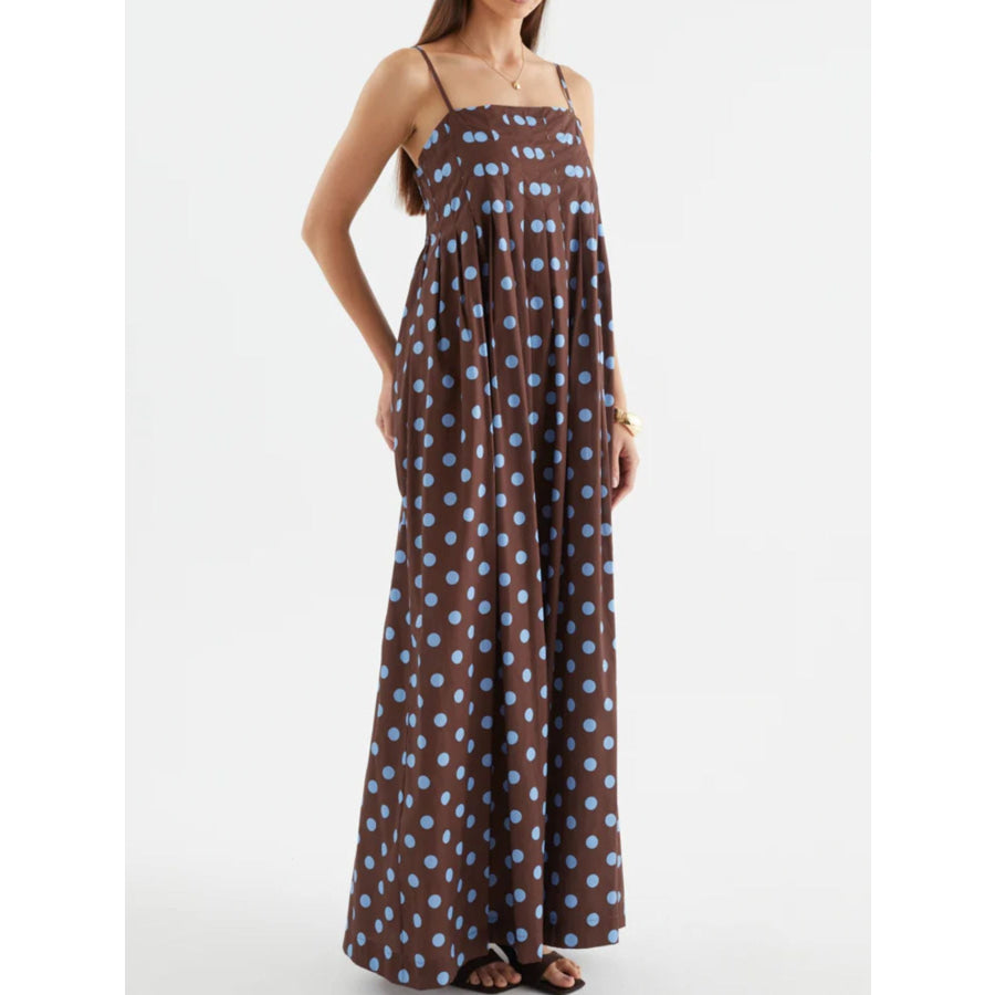 Polka Dot Pleated Detail Maxi Dress Apparel and Accessories
